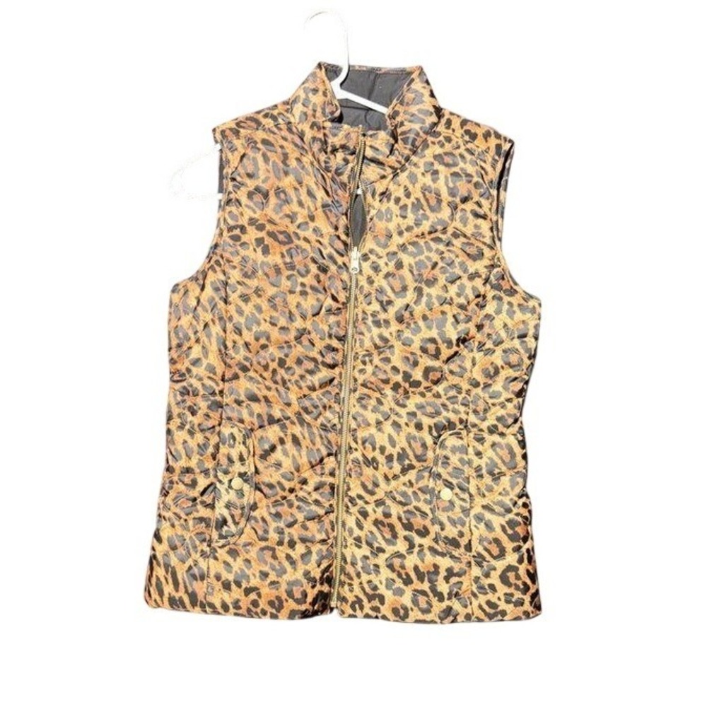 Talbots Leopard Print Puffer Vest Womens Small Brown